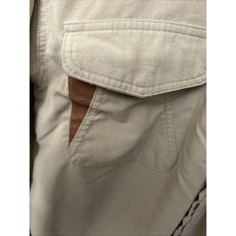 Superior Mechanques Men's Khaki Safari Shirt Medium Leather Pocket Detail - Picture 2 of 5